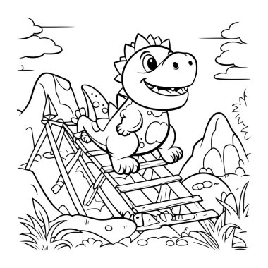 Siyah ve Beyaz Çizgi Film Çizgi Filmi: Sevimli Dinozor veya Renkli Kitap İçin Sürüngen Hayvan Karakteri