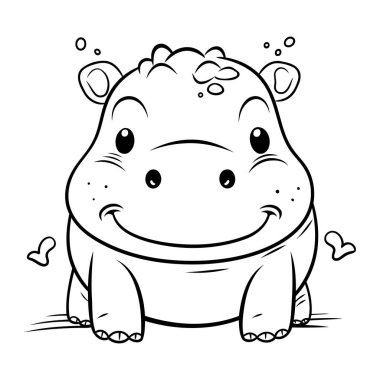 Tatlı bir çizgi film hipopotam boyama kitabı tasviri