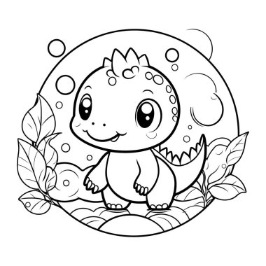 Çocuklar için boyama kitabı. Ay 'ın arka planında sevimli bir dinozor