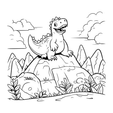 Şirin tyrannosaurus rex kaya karikatür vektör çizim grafik tasarımı üzerinde