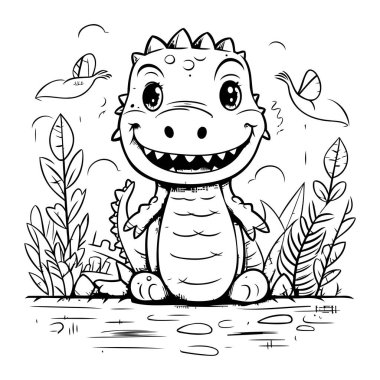 Ormandaki sevimli çizgi film timsahı. Boyama kitabı için Vektör illüstrasyonu.