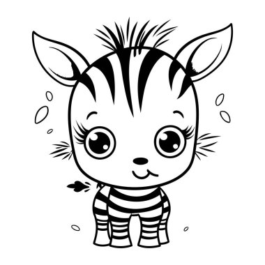 Şirin bebek zebra. Boyama kitabı için siyah ve beyaz vektör çizimi.