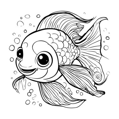 Çocuklar için boyama kitabı. Japon balığı. Siyah ve beyaz vektör çizimi.