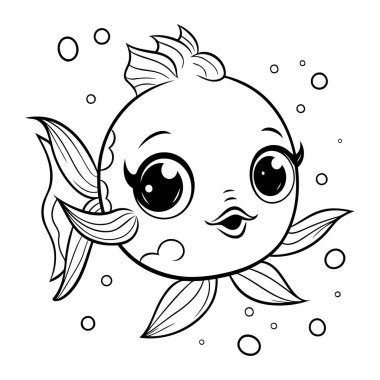 Tatlı çizgi film balığı. Çocuklar için boyama kitabı. Vektör illüstrasyonu.