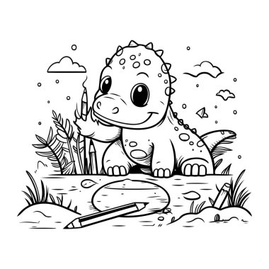 Şirin bir karikatür dinozor. Boyama kitabı veya sayfa için vektör illüstrasyonu.