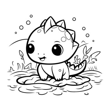 Çocuklar için boyama kitabı. Sudaki sevimli dinozor. Vektör illüstrasyonu.