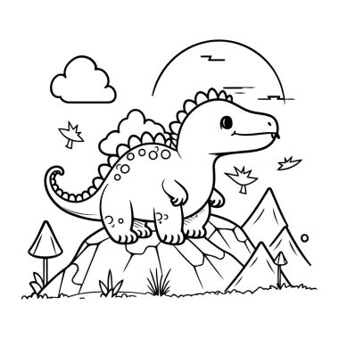 Güzel tyrannosaurus rex dinozor peyzaj vektör çizimi tasarımı