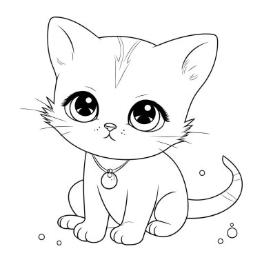 Şirin küçük kedi yavrusu. Boyama kitabı için siyah ve beyaz vektör çizimi.