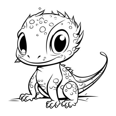 Beyaz arka planda izole edilmiş şirin küçük kertenkele. Boyama kitabı için Vektör illüstrasyonu.