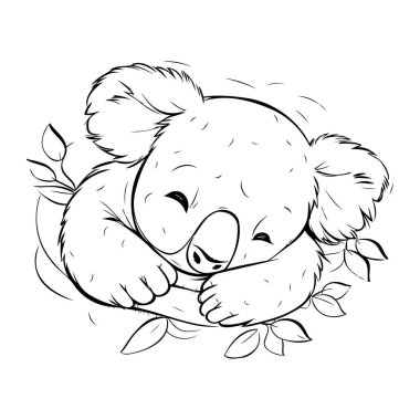 Okaliptüs şubesi illüstrasyonlu şirin koala.