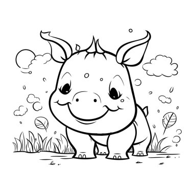 Tatlı çizgi film gergedanları. Boyama kitabı için Vektör illüstrasyonu