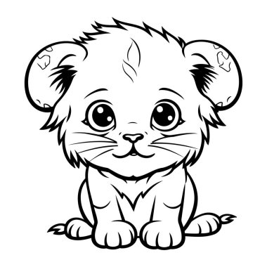 Siyah ve Beyaz Çizgi Film Çizgi Filmi Boyama Kitabı için Sevimli Küçük Aslan Hayvan Karakteri