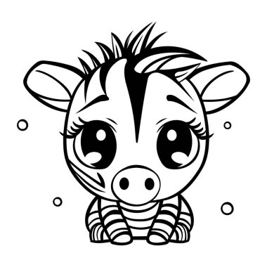 Tatlı çizgi film zebrası. Boyama kitabı için siyah ve beyaz vektör çizimi.