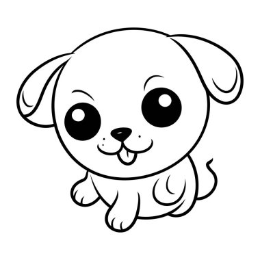 Tatlı çizgi film köpeği. Boyama kitabı için siyah ve beyaz vektör çizimi.