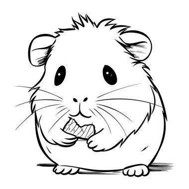 Hamster siyah ve beyaz vektör çizimi. Tatlı çizgi film hamster 'ı..