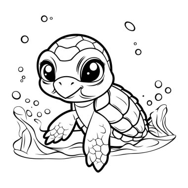 Şirin çizgi film kaplumbağası. Vektör çizimi. Çocuklar için boyama kitabı.