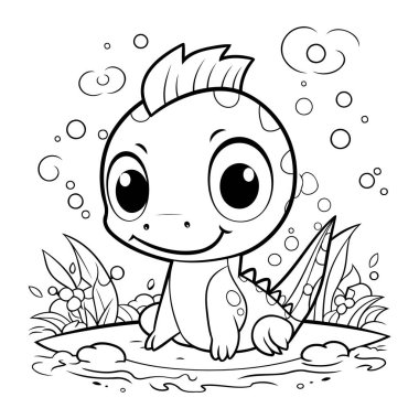 Sevimli Küçük Dinozor Vektör Resimlerinin Renklendirme Sayfası