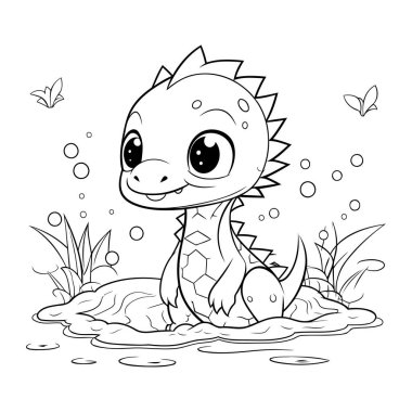 Çocuklar için boyama kitabı. Sudaki şirin dinozor..