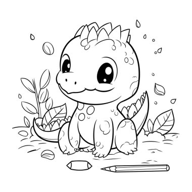 Çocuklar için şirin dinozor boyama sayfası. Vektör İllüstrasyonu.