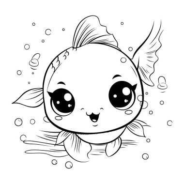 Şirin kawaii japon balığı. Boyama kitabı için Vektör illüstrasyonu.