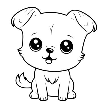 Tatlı çizgi film köpeği. Boyama kitabı için siyah ve beyaz vektör çizimi.
