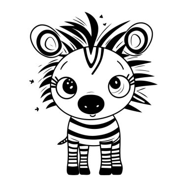 Beyaz arka planda izole edilmiş şirin bir zebra çizgi filmi. Vektör illüstrasyonu.