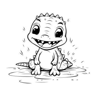 Şirin bir bebek dinozor çizgi filmi. Boyama kitabı veya sayfa için vektör illüstrasyonu.
