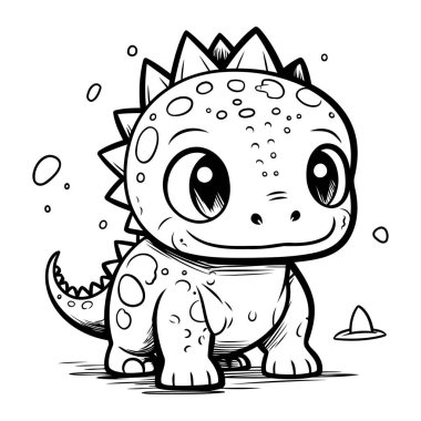 Renklendirme Kitabı için Şirin Çizgi Film Dinozoru Siyah ve Beyaz Vektör İllüzyonu