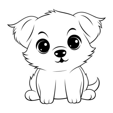 Tatlı çizgi film köpeği. Boyama kitabı için siyah ve beyaz vektör çizimi.