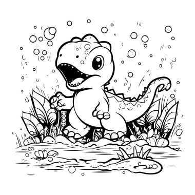 Sudaki sevimli dinozor. Boyama kitabı için Vektör illüstrasyonu.