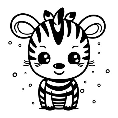 Tatlı çizgi film kaplanı. Boyama kitabı için siyah ve beyaz vektör çizimi.