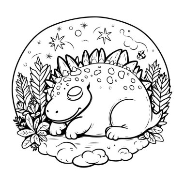 Şirin bir dino çizgi filmi. Boyama kitabı sayfası için vektör illüstrasyonu.