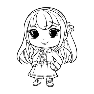 Fil Siyah ve Beyaz Çizgi Film Çizimi. Vektör Sanatı.