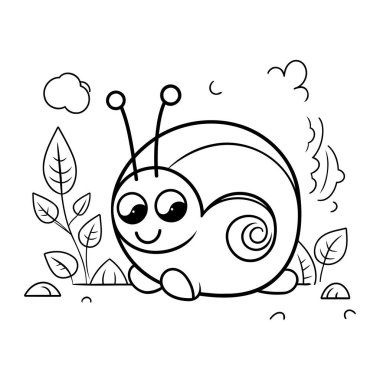 Ormandaki sevimli küçük salyangoz. Boyama kitabı için Vektör illüstrasyonu.