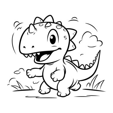 Renklendirme Kitabı için Siyah ve Beyaz Dinozor Çizimi