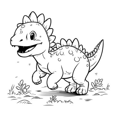 Çizgi film dinozoru çimlerin üzerinde koşuyor. Çocuklar için vektör illüstrasyonu.