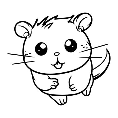 Siyah ve Beyaz Çizgi Film Sevimli Hamster Hayvan Karakteri Renklendirme Kitabı