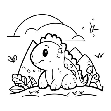 Çocuk vektör illüstrasyonu için şirin dinozor boyama kitabı. Çizgi film dinosu.
