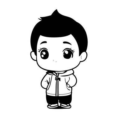 Tişörtü ve pantolon vektör çizimi olan şirin bir çocuk.