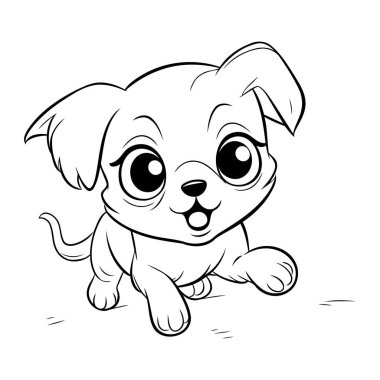 Şirin Çizgi film Chihuahua Köpeği Siyah ve Beyaz Vektör İllüstrasyonu