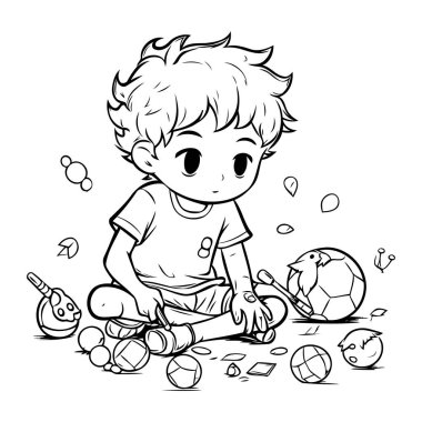 Beyaz arka planda izole edilmiş şirin erkek çocuk çizgi filmi. Vektör illüstrasyonu.