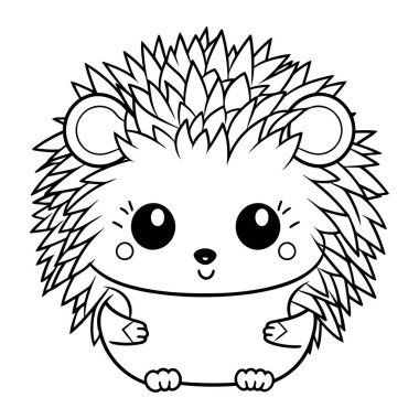 Kirpi karikatür vektör çizimi siyah beyaz grafik tasarımı