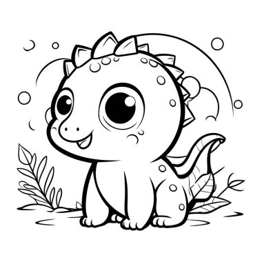 Şirin Dinozor Vektör İllüstrasyonunun Renkli Sayfa Özeti.