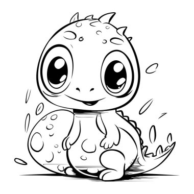 Yerde oturan sevimli çizgi film kertenkelesi. Boyama kitabı için Vektör illüstrasyonu.