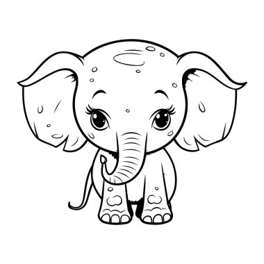 Sevimli çizgi film fili. Vektör çizimi. Çocuklar için boyama kitabı.