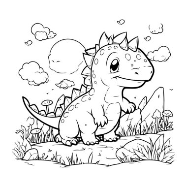 Çimlerdeki sevimli dinozor. Çocuklar için boyama kitabı.