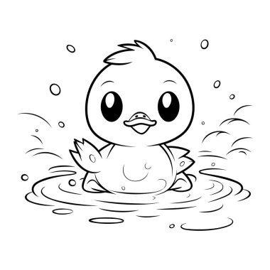 Çocuklar için boyama kitabı. Suda ördek yavrusu. Vektör illüstrasyonu.