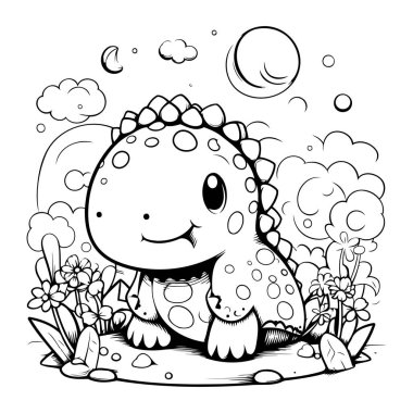 Şirin Dinozor Hayvan Karakterleri Kitabının Siyah ve Beyaz Çizgi Filmleri