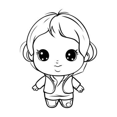 Saç stili ve günlük kıyafet vektör çizimi olan sevimli küçük bir kız.