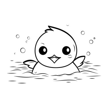 Suda yüzen tatlı bir piliç. Boyama kitabı için Vektör illüstrasyonu.